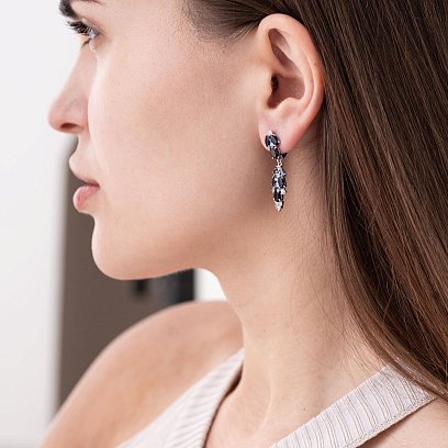 Серебряные серьги с синтетическими сапфирами и фианитами 2950/9р-HSPH №2
