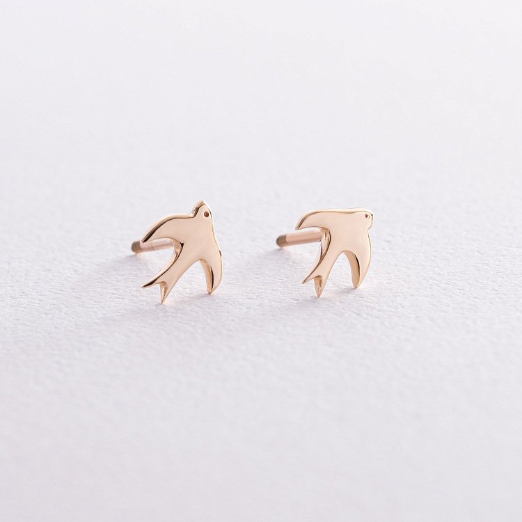 Сережки - пусети "Маленькі ластівки" у жовтому золоті с08278 від ювелірного магазину Онікс