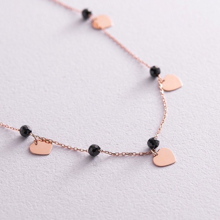 Золотий браслет "Сердечка" на ногу (фіаніти) б04884 від ювелірного магазину Онікс - 4