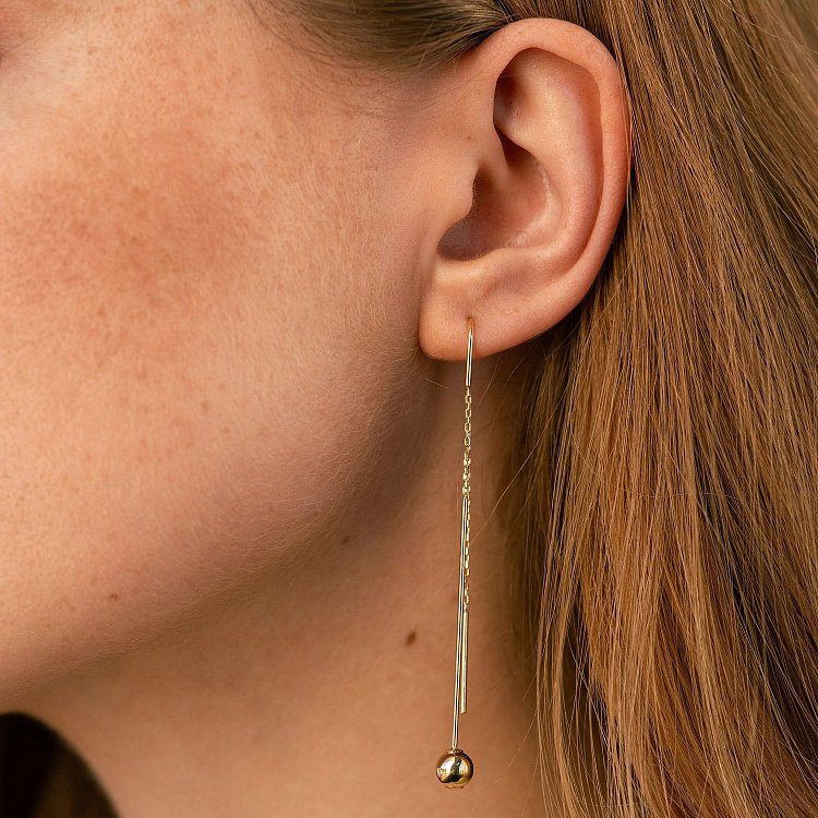 Серьги "Шарики" в желтом золоте на цепочке с08824 от ювелирного магазина Оникс - 1