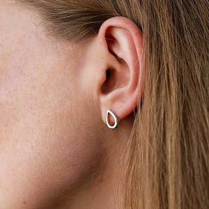 Серьги - пусеты "Маленькие капельки" в белом золоте с06414 №3