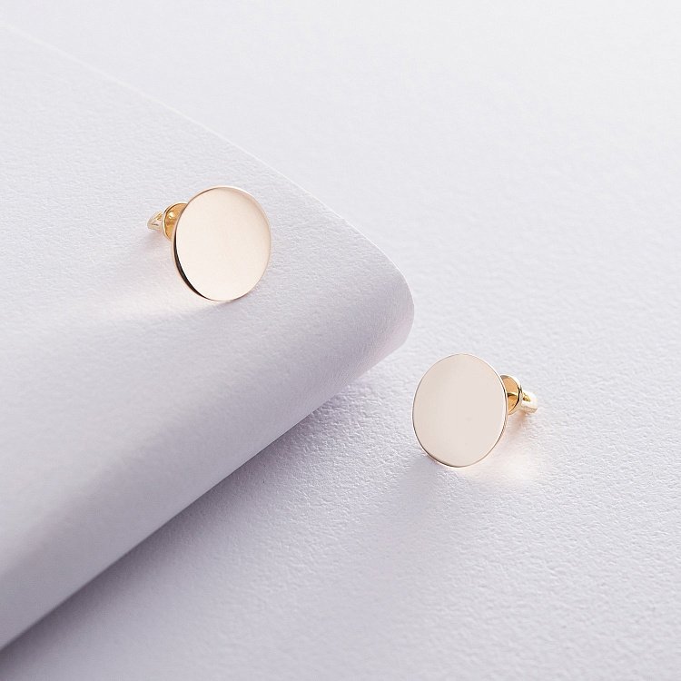 Золотые серьги - пусеты "Кружочки" с06491 от ювелирного магазина Оникс