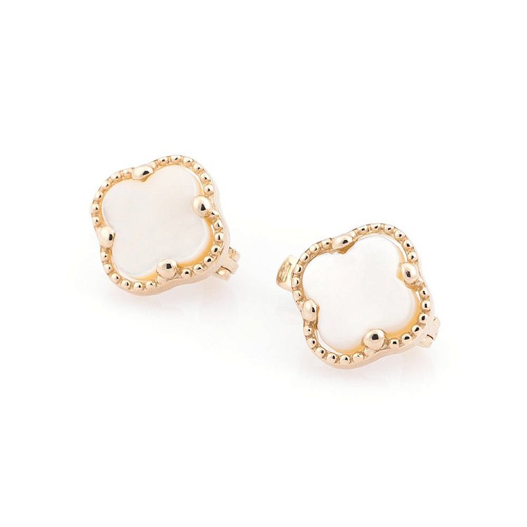 Сережки з жовтого золота "Конюшина" з перламутром с05061 від ювелірного магазину Онікс