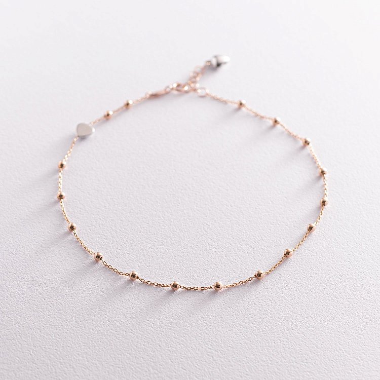 ﻿Золотий браслет "Кульки і серце" на ногу б03950 від ювелірного магазину Онікс