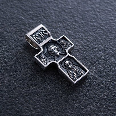 Серебряный православный крест "Спас Нерукотворный. Святитель Николай Чудотворец. Георгий Победоносец" 133229 №4