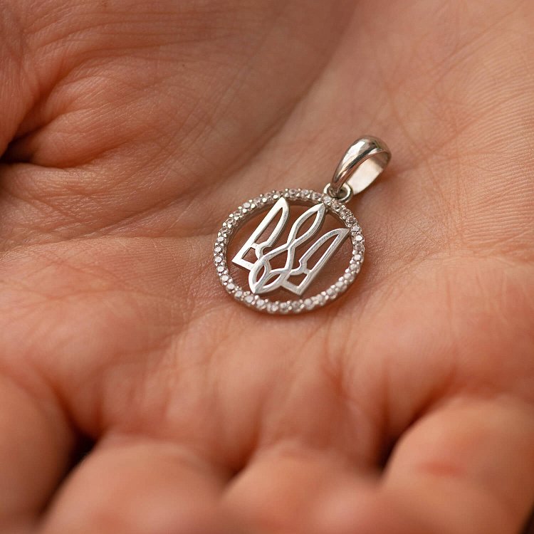 Серебряный кулон "Герб Украины - Тризуб" с фианитами 1059 от ювелирного магазина Оникс - 3