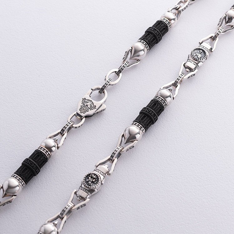 Чоловічий срібний ланцюжок "Спаси та Збережи" з ебеновим деревом 628 від ювелірного магазину Онікс - 3