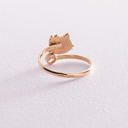 Золотое детское кольцо "Hello Kitty" (эмаль, фианиты) к03449 №3