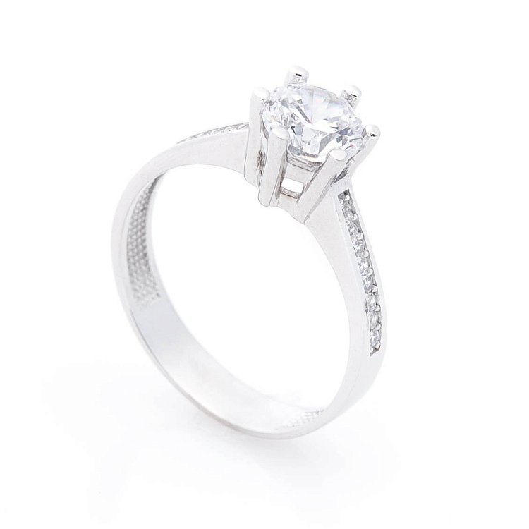 Золотое помолвочное кольцо с фианитами к04734 от ювелирного магазина Оникс