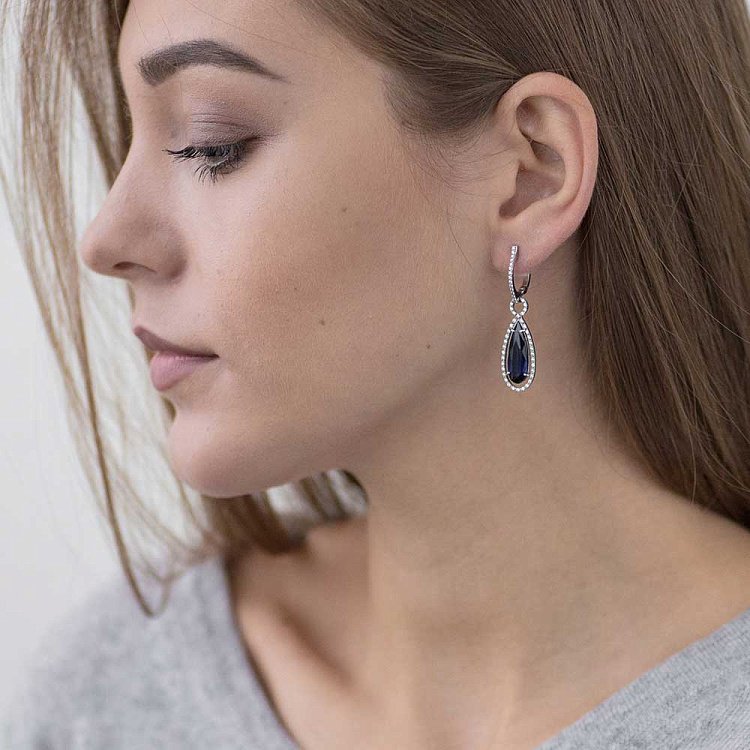 Золоті сережки з сапфірами і фіанітами 14050504ас від ювелірного магазину Онікс - 2