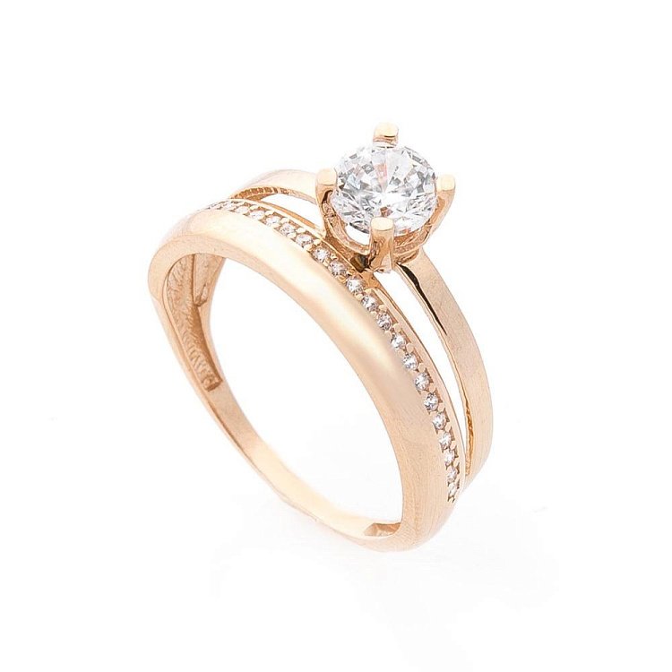 Золота каблучка з фіанітами к05731 від ювелірного магазину Онікс