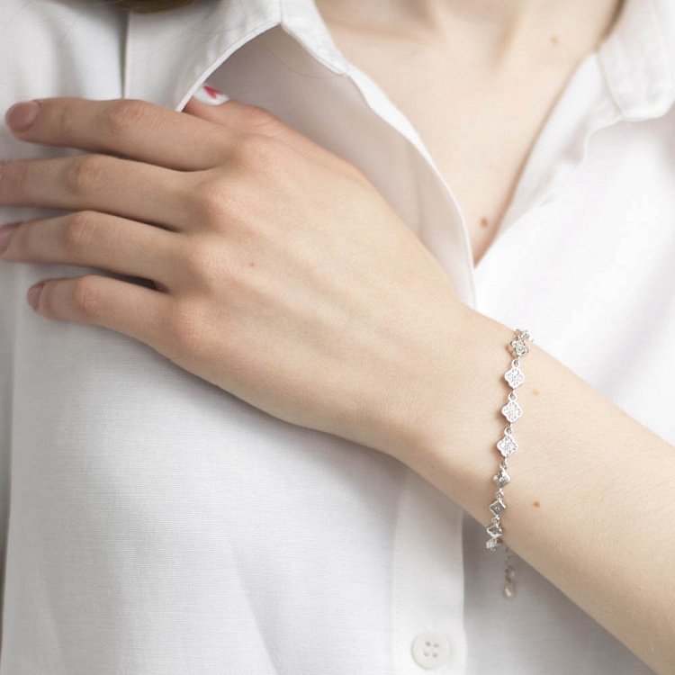 Серебряный браслет "Клевер" (фианит) 141168 от ювелирного магазина Оникс - 4