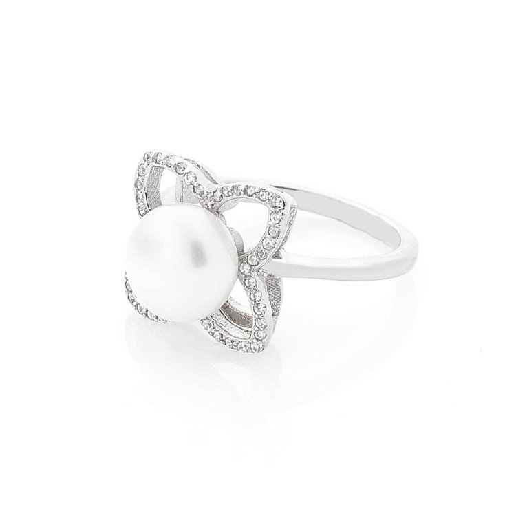 Срібний перстень "Конюшина" з культ. прісн. перлами і фіанітами 111788 від ювелірного магазину Онікс - 1