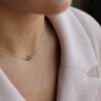 Серебряное колье "Ласточка" с позолотой 18973 №8