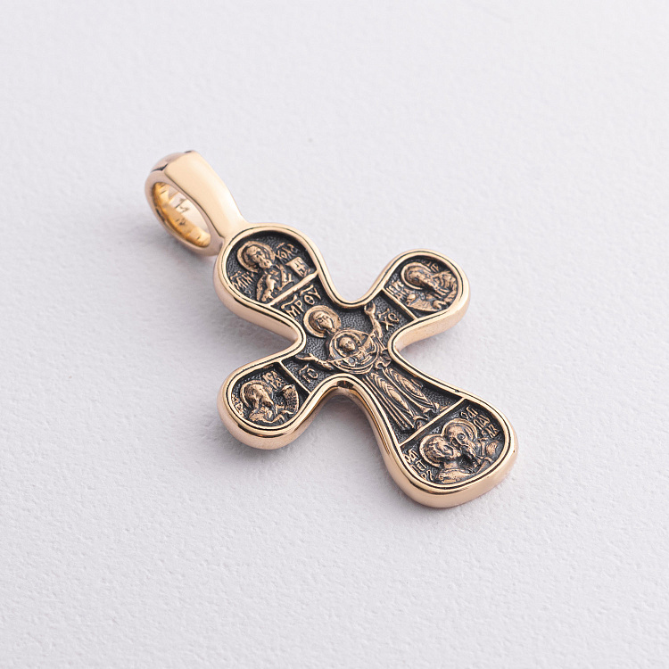 Золотой крест "Распятие. Божия Матерь Оранта" п04081 от ювелирного магазина Оникс - 1