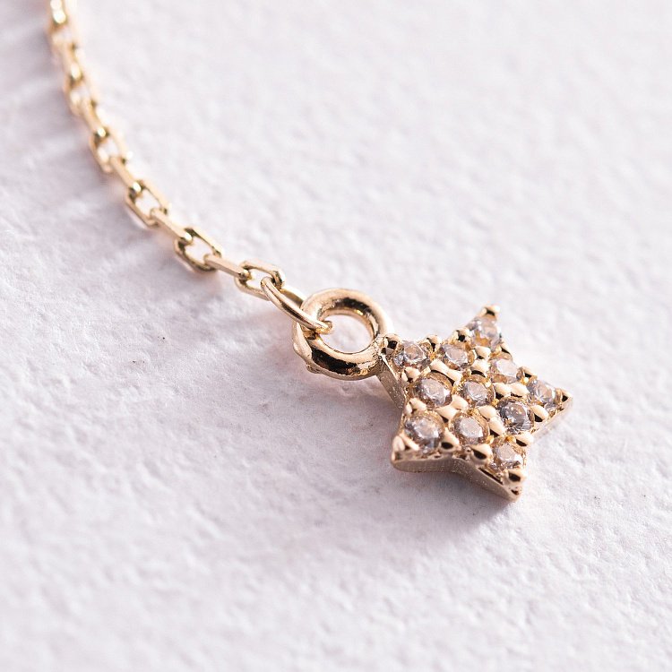 Золота каблучка з підвіскою "Зірочка" (фіаніти) к06998 від ювелірного магазину Онікс - 3