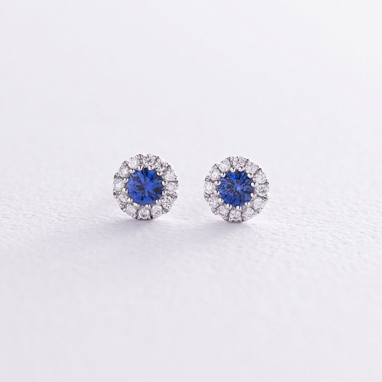 ?Золоті сережки - пусети з діамантами і сапфірами сб0444gl від ювелірного магазину Онікс - 2