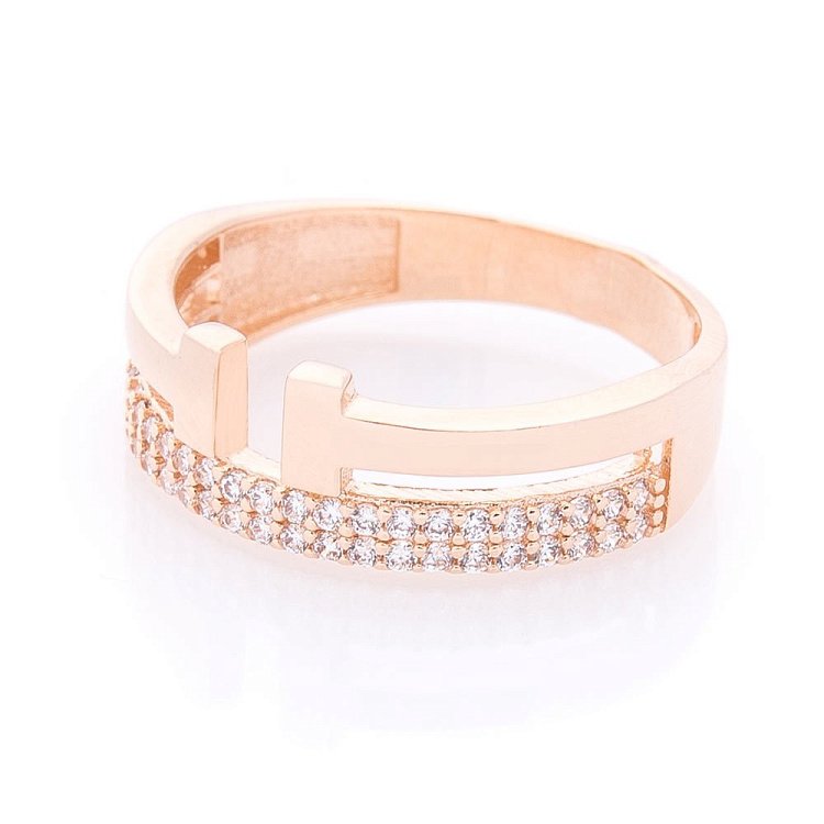 Золотий перстень з фіанітами к06208 від ювелірного магазину Онікс - 1