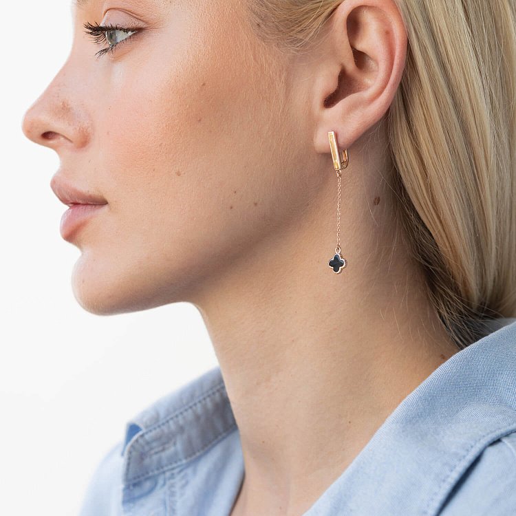 Золотые серьги "Клевер" (эмаль) 400273E от ювелирного магазина Оникс - 1