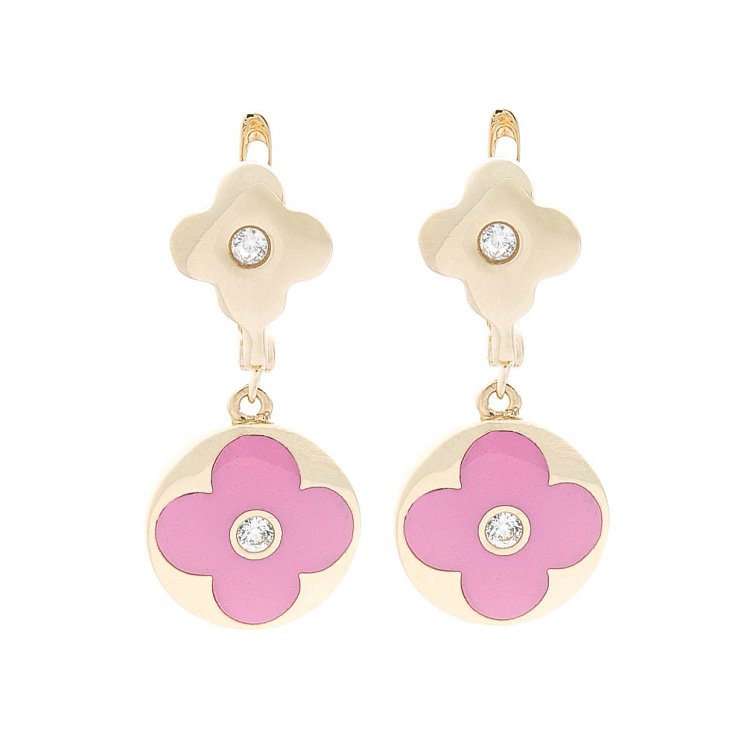 Золоті сережки "Конюшина" з фіанітами і емаллю с05524 від ювелірного магазину Онікс