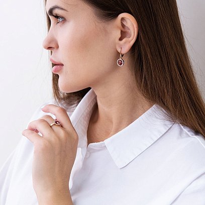 Золоті сережки з рожевими і білими фіанітами с07456 №2