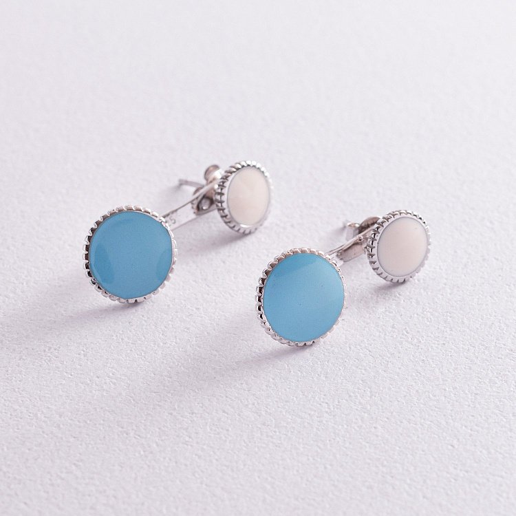 Срібні сережки - джекети з емаллю 122317 від ювелірного магазину Онікс