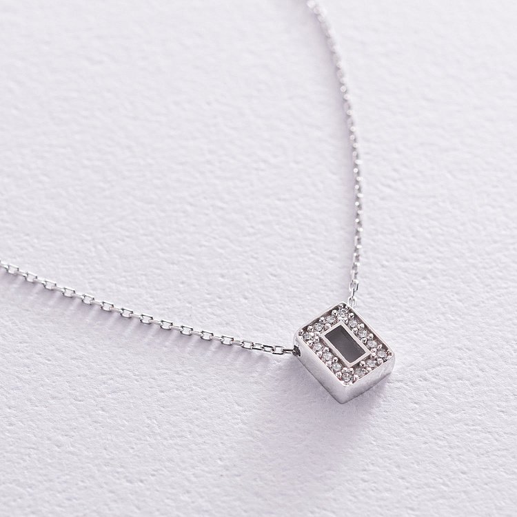 Кольє з буквою "О" в білому золоті (фіаніти) кол01329О від ювелірного магазину Онікс - 3