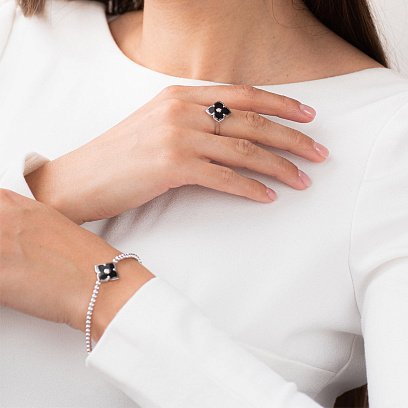 Срібний браслет "Конюшина" (фіаніт, кераміка) 141491 №3