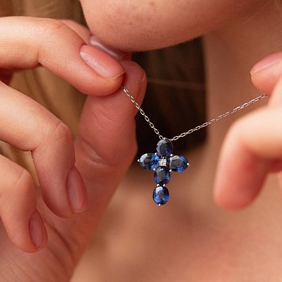 Золотий хрестик з діамантом і сапфірами пб0285nl №5