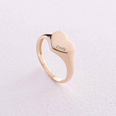 Кольцо "Сердечко" в желтом золоте (возможна гравировка) к07136 №15