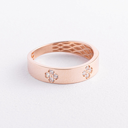 Каблучка "Конюшина" в червоному золоті (фіаніти) к07634 №2