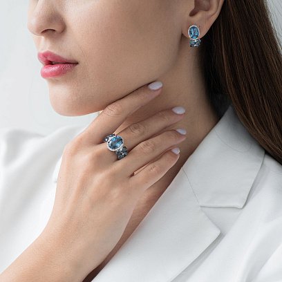 Золотое кольцо (топазы, бриллианты) кб0679gm №2