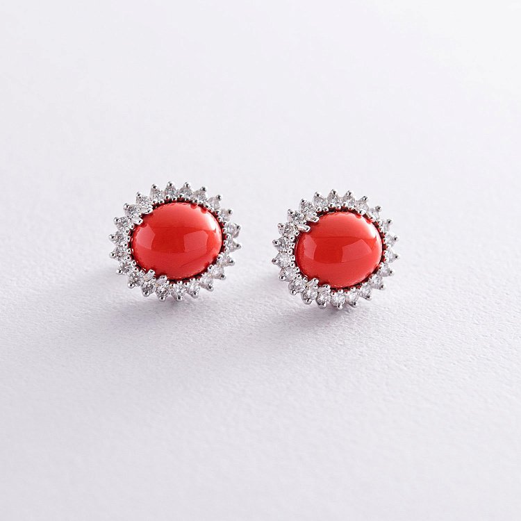 Золотые серьги (коралл, бриллианты) с841 от ювелирного магазина Оникс