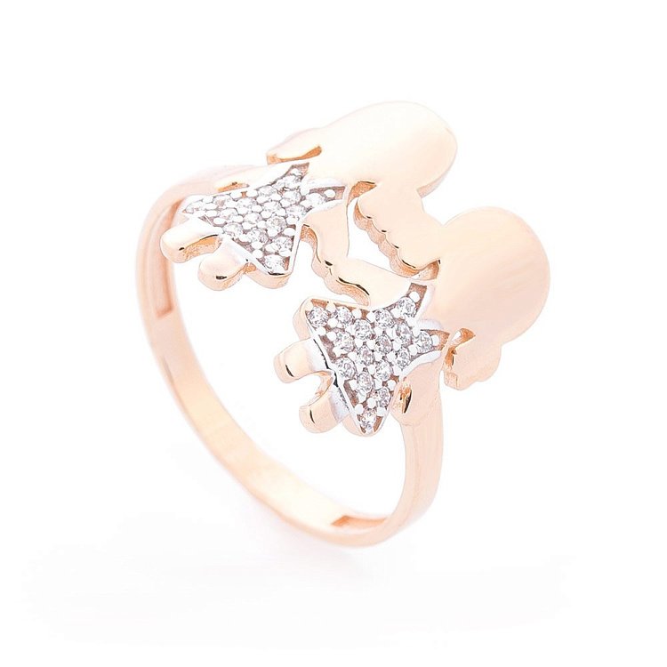 Золотий перстень "Дівчатка" (фіаніт) к06243 від ювелірного магазину Онікс