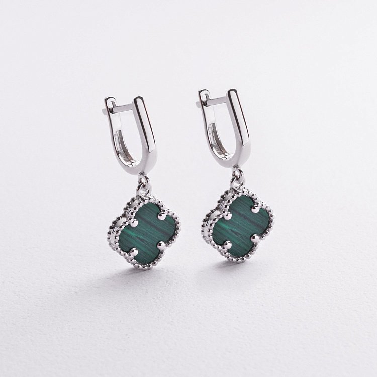 Золоті сережки "Конюшина" з малахітом с09294 від ювелірного магазину Онікс