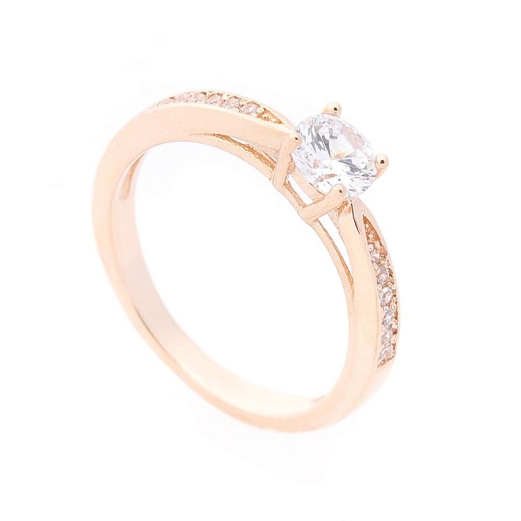 Золотое помолвочное кольцо с фианитами к06092 от ювелирного магазина Оникс