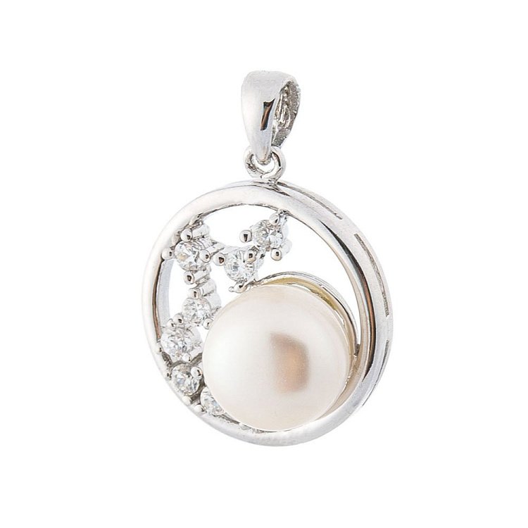 Срібний кулон (культ. прісн. перли, фіаніти) 132042 від ювелірного магазину Онікс