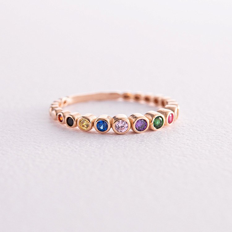 Каблучка з різнокольоровими фіанітами (червоне золото) к07133 від ювелірного магазину Онікс - 7