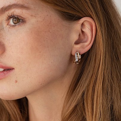 Сережки у трьох кольорах золота з фіанітами с07044 №5