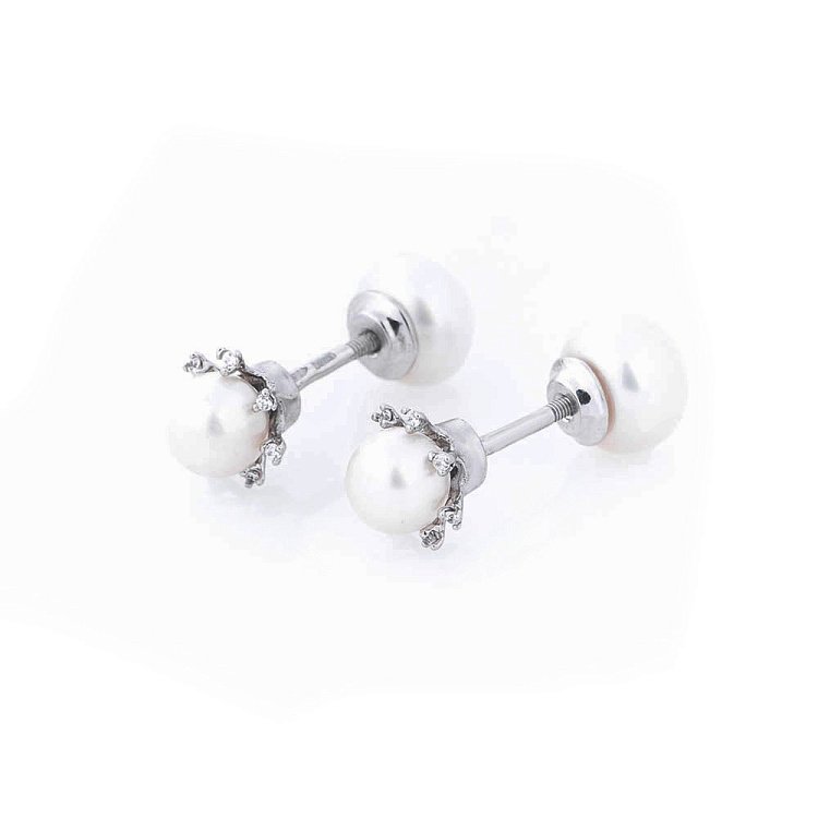 Золотые серьги-гвоздики с культив. пресн. жемчугом с04080 от ювелирного магазина Оникс