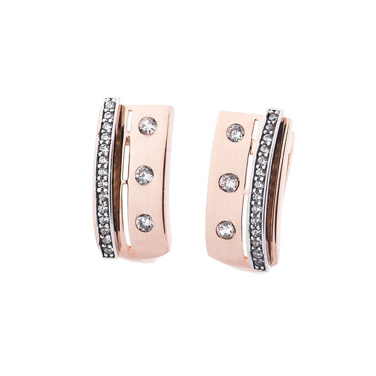 Золотые серьги с фианитами с05211 от ювелирного магазина Оникс - 1