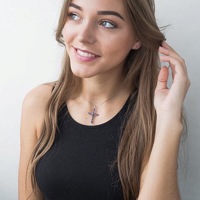 Золота підвіска - хрестик з сапфірами пб0056gm №6