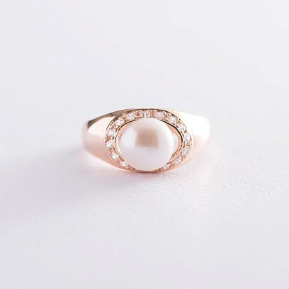 Золота каблучка (перли, фіаніти) к06213