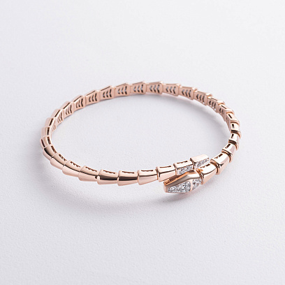 Жесткий браслет "Змея" в красном золоте (фианиты) б05750 №2