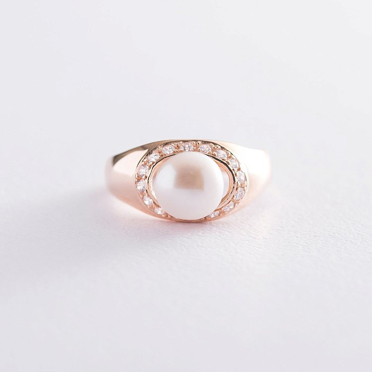 Золота каблучка (перли, фіаніти) к06213 від ювелірного магазину Онікс