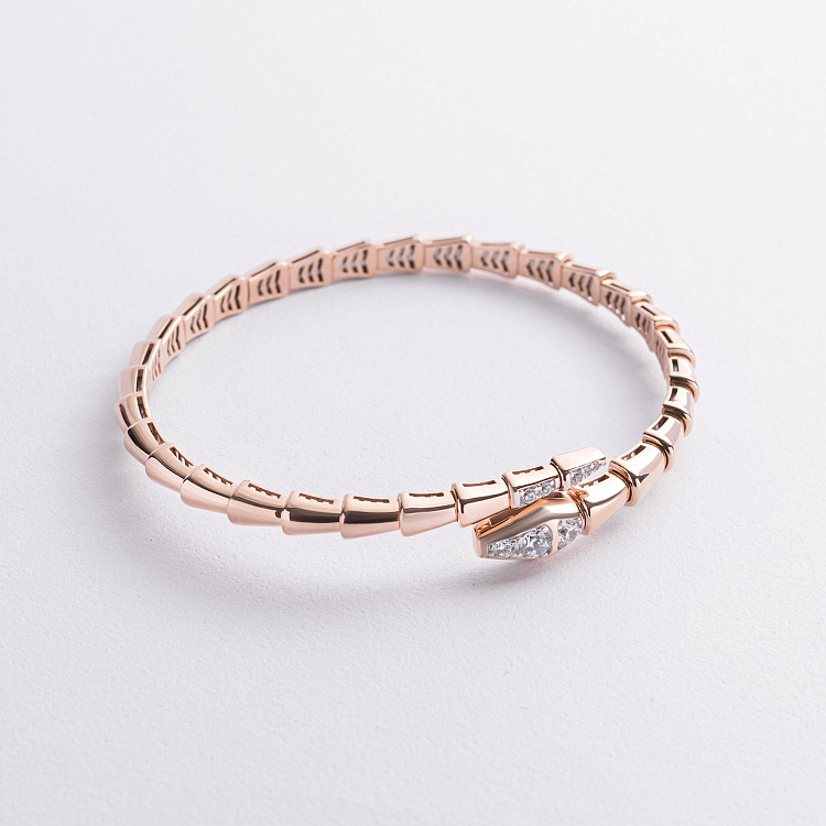 Жесткий браслет "Змея" в красном золоте (фианиты) б05750 от ювелирного магазина Оникс - 2