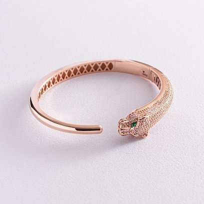 Жорсткий золотий браслет "Пантера" з фіанітами б04976