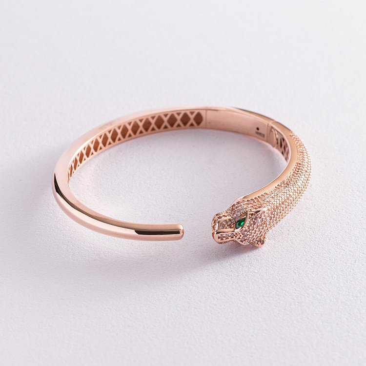 Жорсткий золотий браслет "Пантера" з фіанітами б04976 від ювелірного магазину Онікс