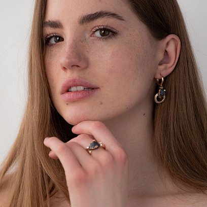 Золотое кольцо "Пантера" (черные фианиты) к06700 №6