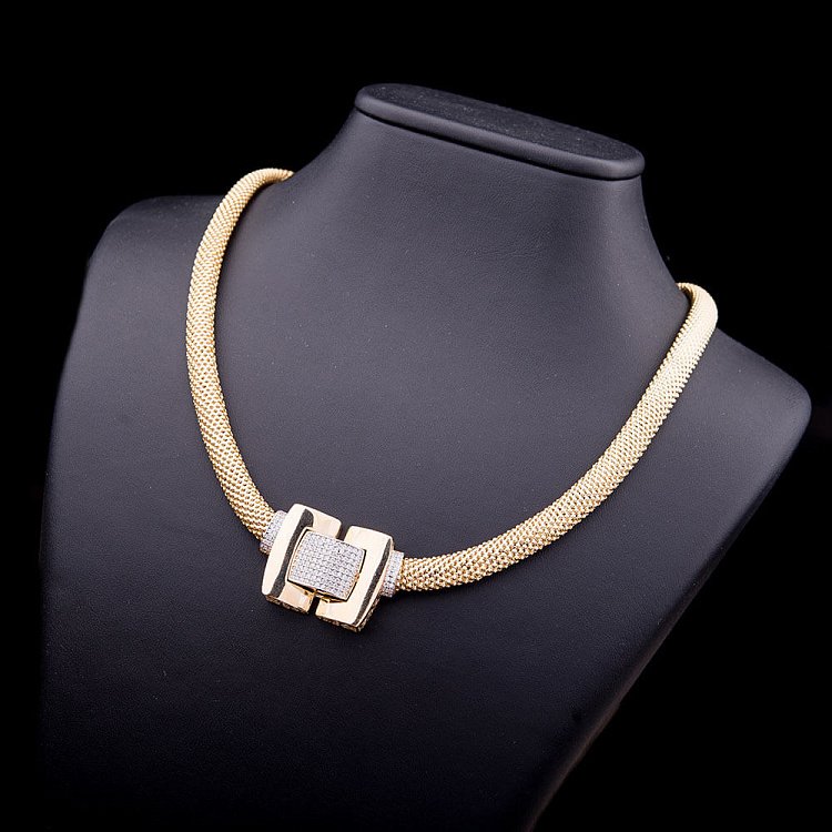 Эксклюзивное золотое колье с фианитами (плетение "Попкорн") кол00713 от ювелирного магазина Оникс